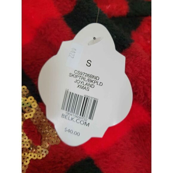 Joyland Sz S 'Blessed' Gold Sequins Red Buffalo Plaid Super Soft Plush New - Picture 7 of 7